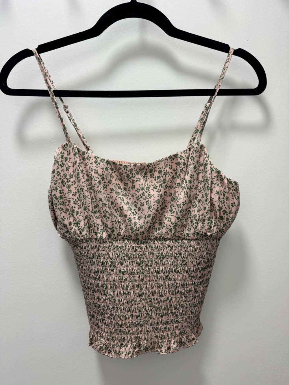 Pink Floral Smocked Cami with Green Print XS